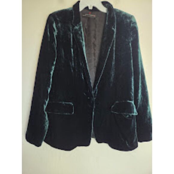 Zara Women Dark Green Velvet Lined 1 Button Single Breasted Blazer size Large - Picture 8 of 10